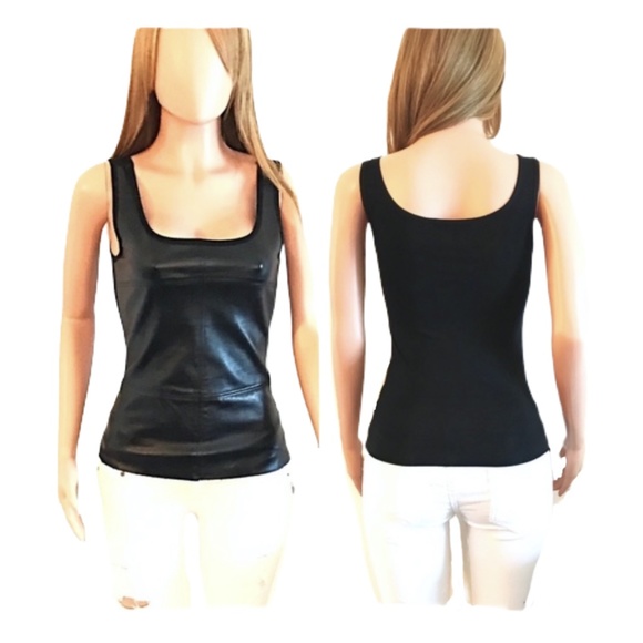 BLACK  LEATHER SLEEVELESS TOP - Picture 1 of 5
